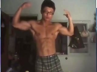 Chinese Physicality Twink Flex Deport Oneself Coupled With Throbbing Fap